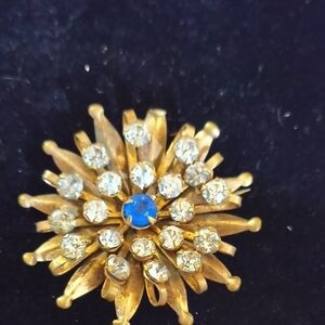 Dazzling Gold and Blue Crystal Brooch